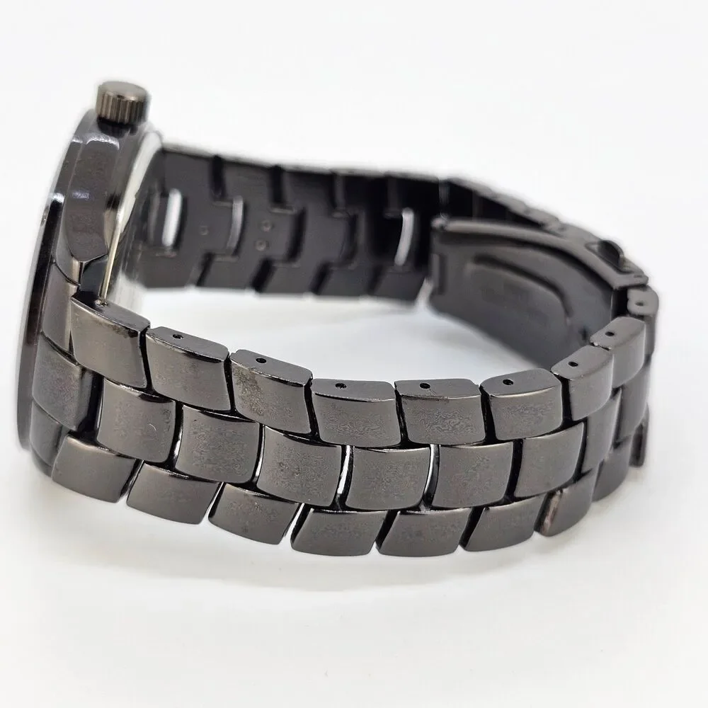 Geneva Diamond Men Quartz Watch 42MM Black Dial Bracelet Band‎ 7.75